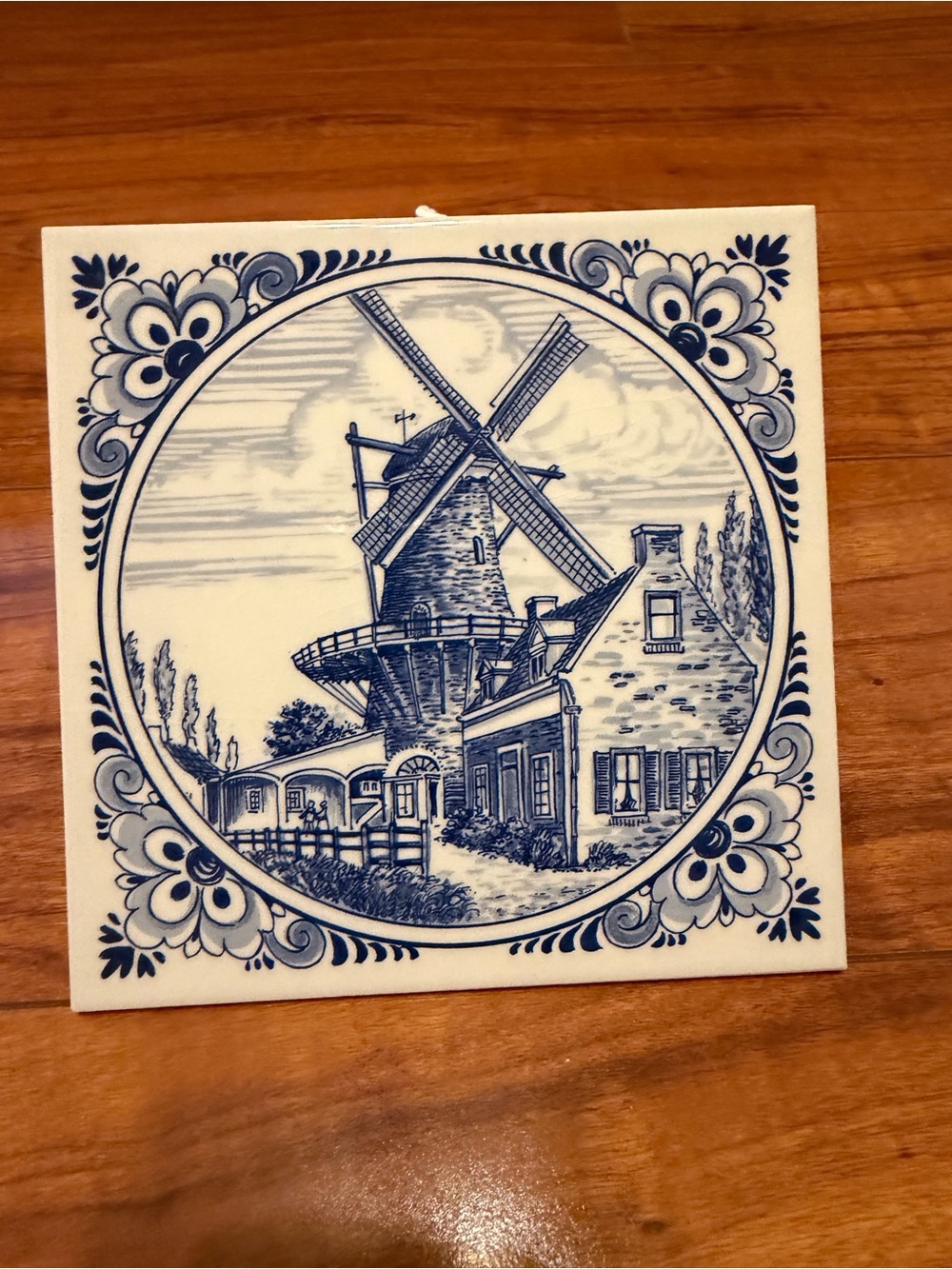 Delft Blue. Blue and White Windmill Ceramic Wall Tile - Home Wall Decor